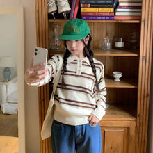 將圖片載入圖庫檢視器 校園風反領間條上衣
