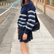 將圖片載入圖庫檢視器 間條半拉鍊索腰上衣
