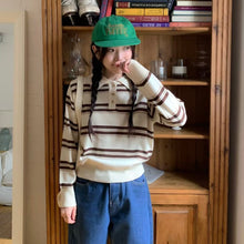 將圖片載入圖庫檢視器 校園風反領間條上衣
