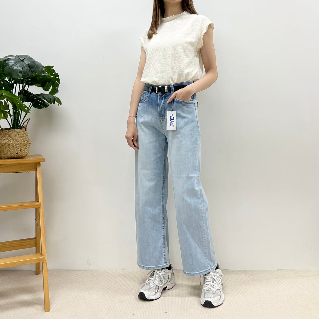 涼感橡筋腰直筒牛仔褲