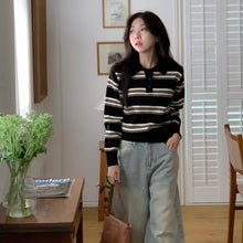 將圖片載入圖庫檢視器 校園風反領間條上衣
