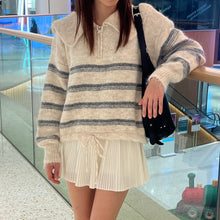 將圖片載入圖庫檢視器 間條半拉鍊索腰上衣
