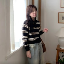 將圖片載入圖庫檢視器 校園風反領間條上衣
