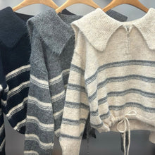 將圖片載入圖庫檢視器 間條半拉鍊索腰上衣
