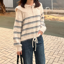 將圖片載入圖庫檢視器 間條半拉鍊索腰上衣
