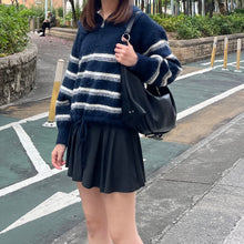 將圖片載入圖庫檢視器 間條半拉鍊索腰上衣
