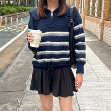 將圖片載入圖庫檢視器 間條半拉鍊索腰上衣
