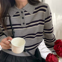 將圖片載入圖庫檢視器 校園風反領間條上衣
