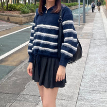 將圖片載入圖庫檢視器 間條半拉鍊索腰上衣
