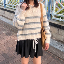 將圖片載入圖庫檢視器 間條半拉鍊索腰上衣
