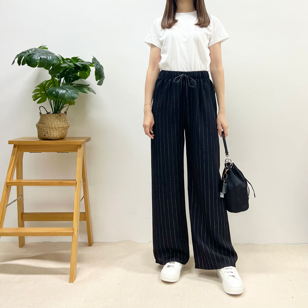 亞麻直紋休閒褲